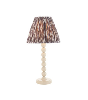 Higgledy Gloss Almond White Paint Table Lamp with Pearl Grey Fabric Ikat Shade 25cm E14-1