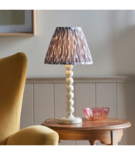 Higgledy Gloss Almond White Paint Table Lamp with Pearl Grey Fabric Ikat Shade 25cm E14-2