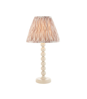 Higgledy Gloss Almond White Paint Table Lamp with Neutral Print Fabric Ikat Shade 25cm E14-1
