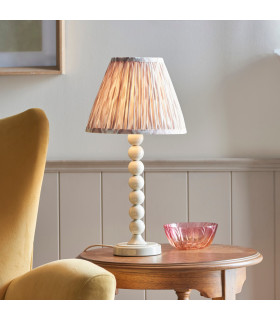 Higgledy Gloss Almond White Paint Table Lamp with Neutral Print Fabric Ikat Shade 25cm E14-2