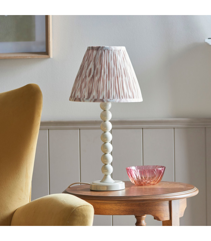 Higgledy Gloss Almond White Paint Table Lamp with Neutral Print Fabric Ikat Shade 25cm E14-3