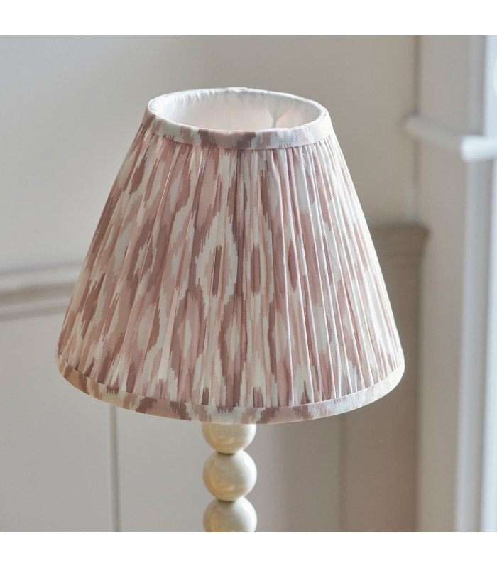 Higgledy Gloss Almond White Paint Table Lamp with Neutral Print Fabric Ikat Shade 25cm E14-4
