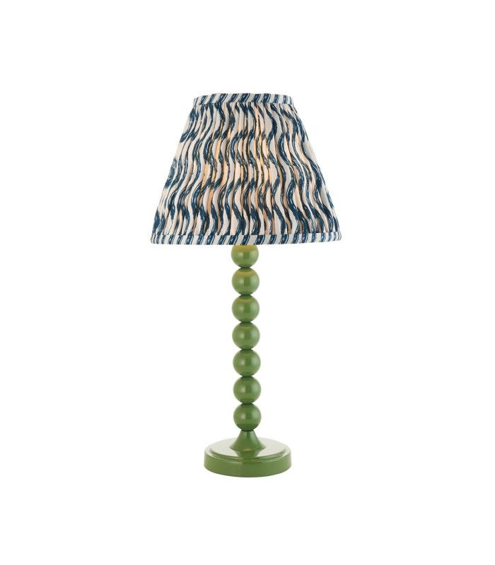 Higgledy Gloss Cotswold Green Paint Table Lamp with Marlin Blue Fabric Ripple Shade 25cm E14-1