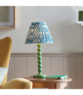 Higgledy Gloss Cotswold Green Paint Table Lamp with Marlin Blue Fabric Ripple Shade 25cm E14-2