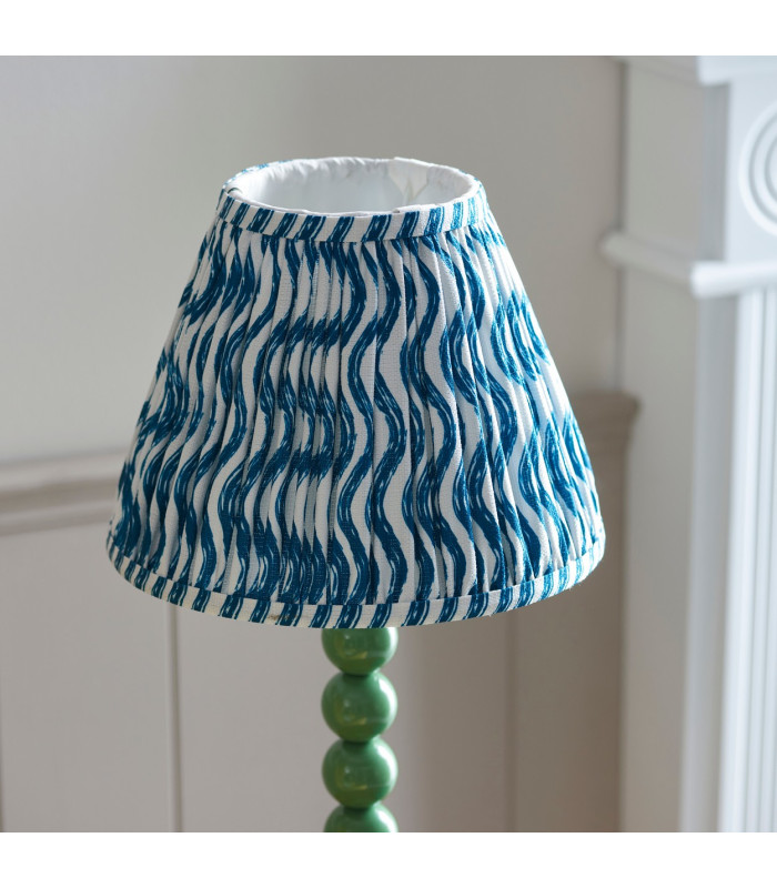 Higgledy Gloss Cotswold Green Paint Table Lamp with Marlin Blue Fabric Ripple Shade 25cm E14-4