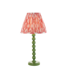 Higgledy Gloss Cotswold Green Table Lamp with Coral Pink Fabric Ikat Shade 25cm E14-1