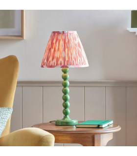 Higgledy Gloss Cotswold Green Table Lamp with Coral Pink Fabric Ikat Shade 25cm E14-2