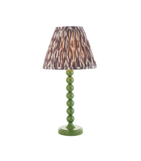 Higgledy Gloss Cotswold Green Paint Table Lamp with Pearl Grey Fabric Ikat Shade 25cm E14-1