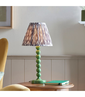 Higgledy Gloss Cotswold Green Paint Table Lamp with Pearl Grey Fabric Ikat Shade 25cm E14-2