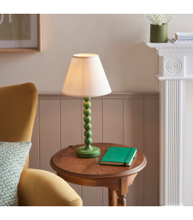 Higgledy Gloss Cotswold Green Paint Table Lamp with Vintage White Fabric Ivy Shade 25cm E14-2