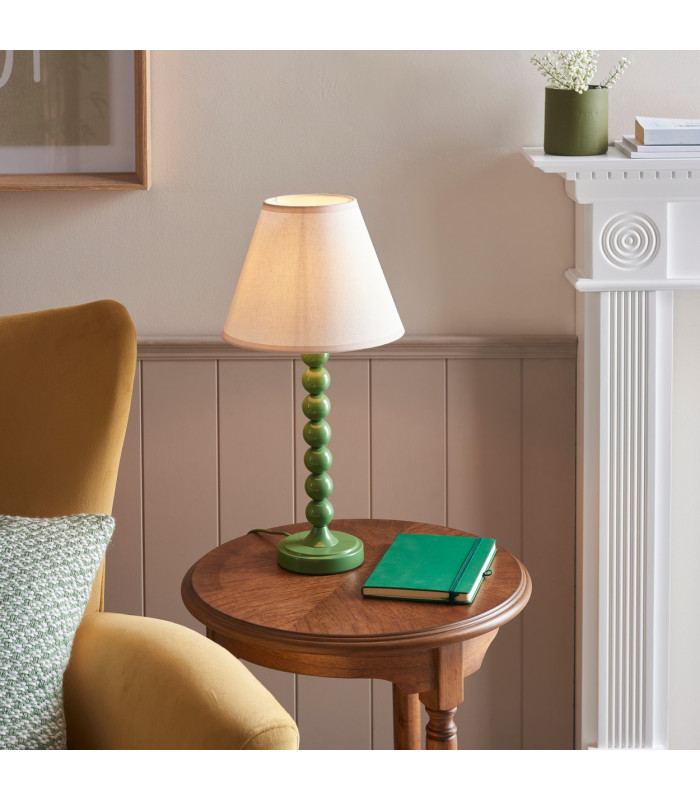 Higgledy Gloss Cotswold Green Paint Table Lamp with Vintage White Fabric Ivy Shade 25cm E14-2