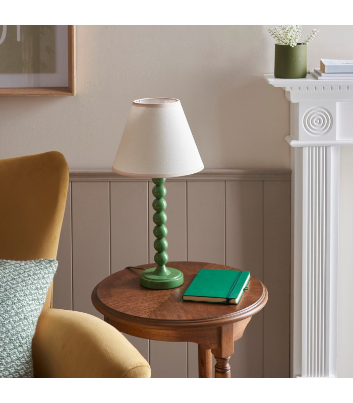 Higgledy Gloss Cotswold Green Paint Table Lamp with Vintage White Fabric Ivy Shade 25cm E14-3