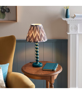 Higgledy Gloss Marlin Blue Paint Table Lamp with Pearl Grey Fabric Zigzag Shade 25cm E14-2