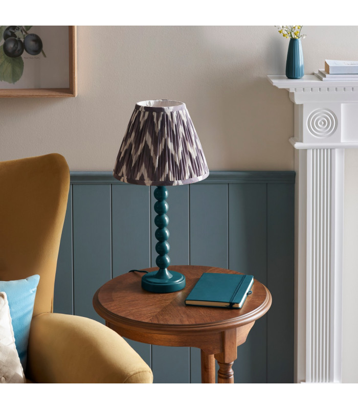 Higgledy Gloss Marlin Blue Paint Table Lamp with Pearl Grey Fabric Zigzag Shade 25cm E14-3