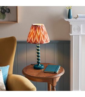 Higgledy Gloss Marlin Blue Paint Table Lamp with Apricot Orange Fabric Zigzag Shade 25cm E14-2