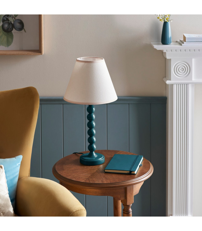 Higgledy Gloss Marlin Blue Paint Table Lamp with Vintage White Fabric Ivy Shade 25cm E14-3