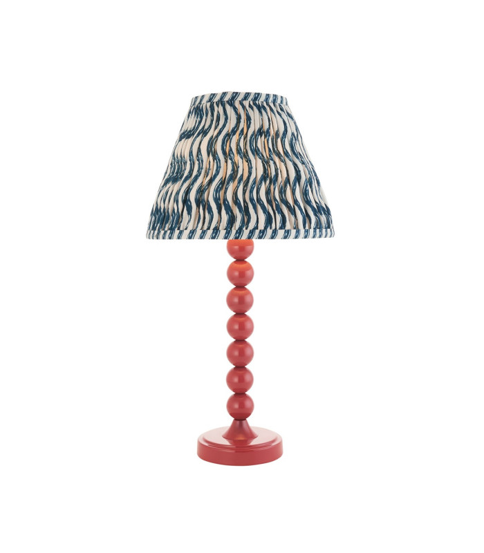Higgledy Gloss Pink Clay Paint Table Lamp with Marlin Blue Fabric Ripple Shade 25cm E14-1
