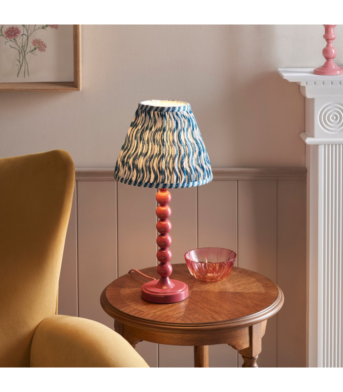 Higgledy Gloss Pink Clay Paint Table Lamp with Marlin Blue Fabric Ripple Shade 25cm E14-2