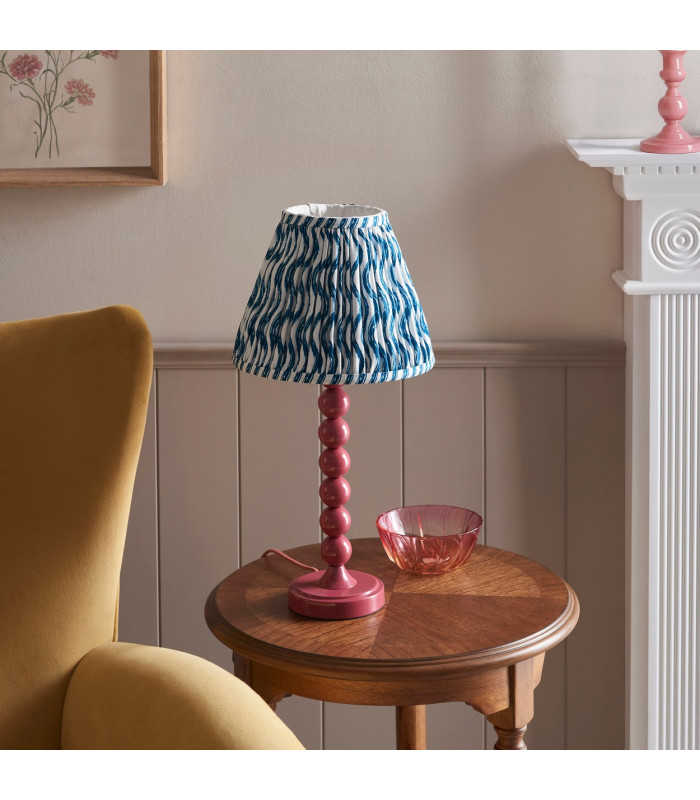 Higgledy Gloss Pink Clay Paint Table Lamp with Marlin Blue Fabric Ripple Shade 25cm E14-3