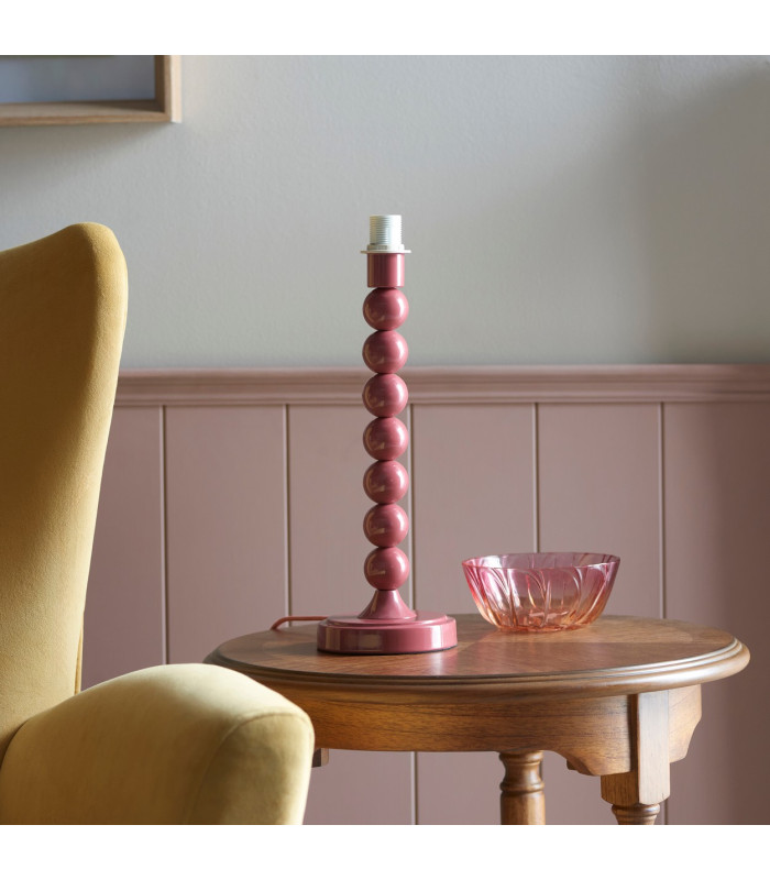 Higgledy Gloss Pink Clay Paint Table Lamp with Marlin Blue Fabric Ripple Shade 25cm E14-5