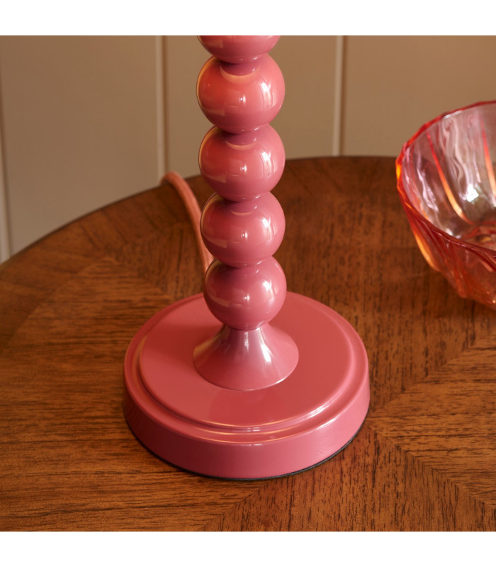 Higgledy Gloss Pink Clay Paint Table Lamp with Marlin Blue Fabric Ripple Shade 25cm E14-7