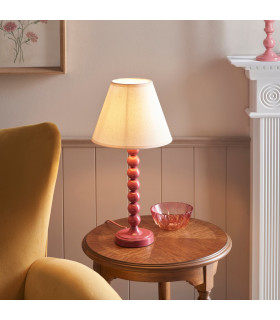 Higgledy Gloss Pink Clay Paint Table Lamp with Vintage White Fabric Ivy Shade 25cm E14-2