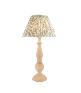Hidcote Natural Wood Table Lamp with Herb Garden Green Fabric Leaf Shade 30cm B22-1
