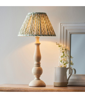 Hidcote Natural Wood Table Lamp with Herb Garden Green Fabric Leaf Shade 30cm B22-2