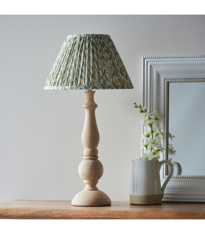 Hidcote Natural Wood Table Lamp with Herb Garden Green Fabric Leaf Shade 30cm B22-3