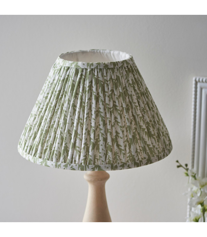 Hidcote Natural Wood Table Lamp with Herb Garden Green Fabric Leaf Shade 30cm B22-4