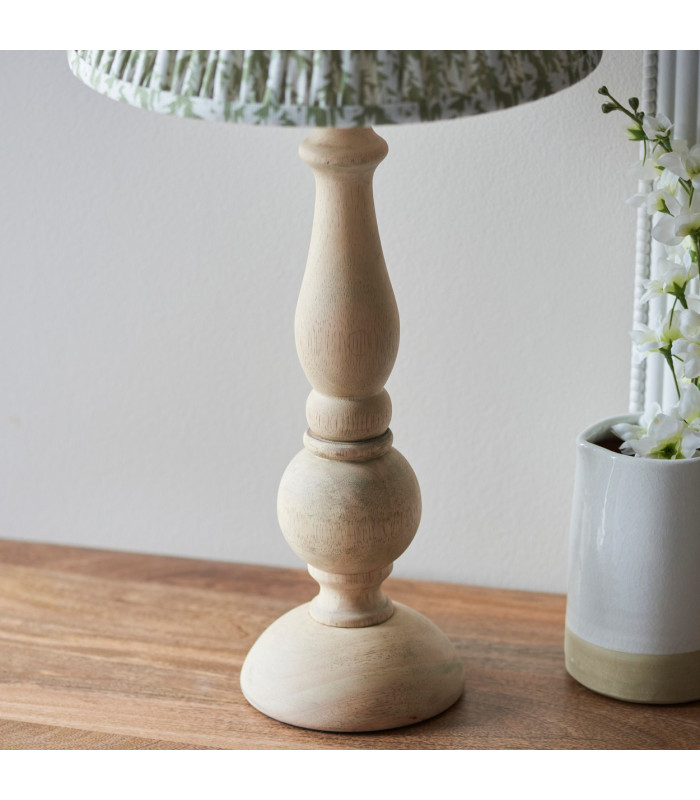 Hidcote Natural Wood Table Lamp with Herb Garden Green Fabric Leaf Shade 30cm B22-5