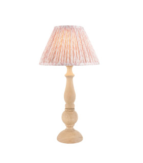 Hidcote Natural Wood Table Lamp with Peachy Keen Fabric Leaf Shade 30cm B22-1