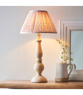 Hidcote Natural Wood Table Lamp with Peachy Keen Fabric Leaf Shade 30cm B22-2