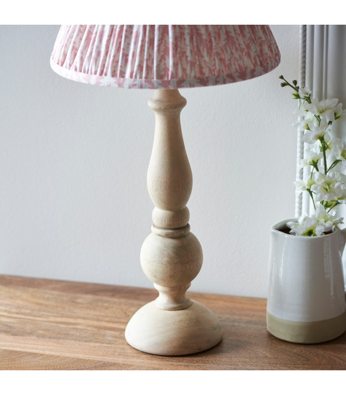 Hidcote Natural Wood Table Lamp with Peachy Keen Fabric Leaf Shade 30cm B22-5