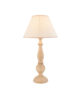 Hidcote Natural Wood Table Lamp with Vintage White Fabric Ivy Shade 30cm B22-1