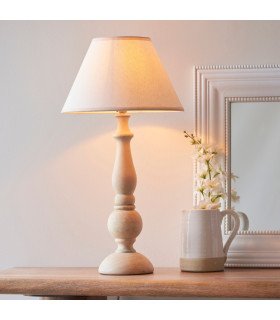 Hidcote Natural Wood Table Lamp with Vintage White Fabric Ivy Shade 30cm B22-2