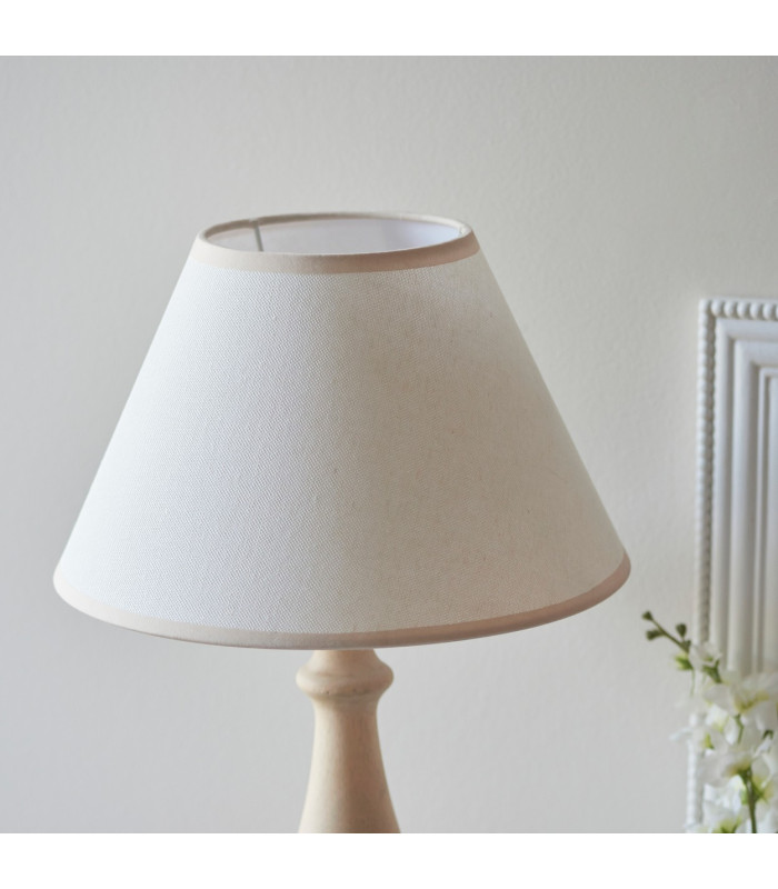Hidcote Natural Wood Table Lamp with Vintage White Fabric Ivy Shade 30cm B22-4
