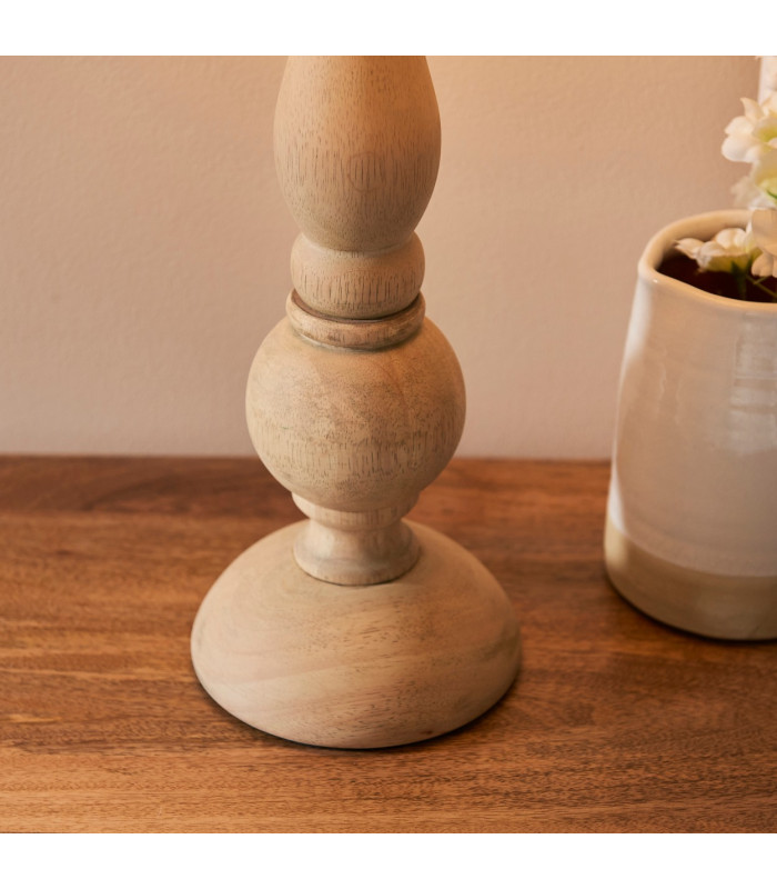 Hidcote Natural Wood Table Lamp with Vintage White Fabric Ivy Shade 30cm B22-7