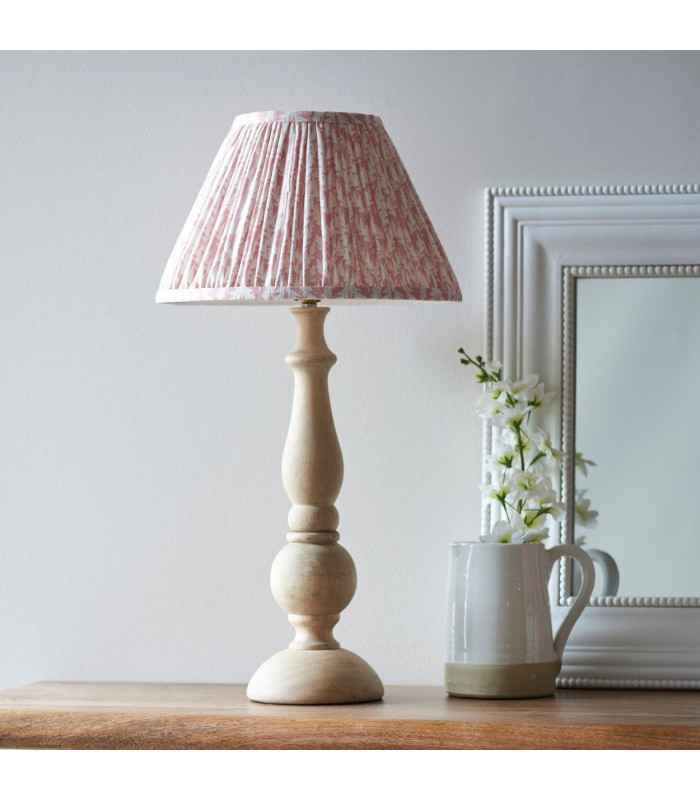 Hidcote Natural Wood Table Lamp with Peachy Keen Fabric Leaf Shade 30cm B22-3