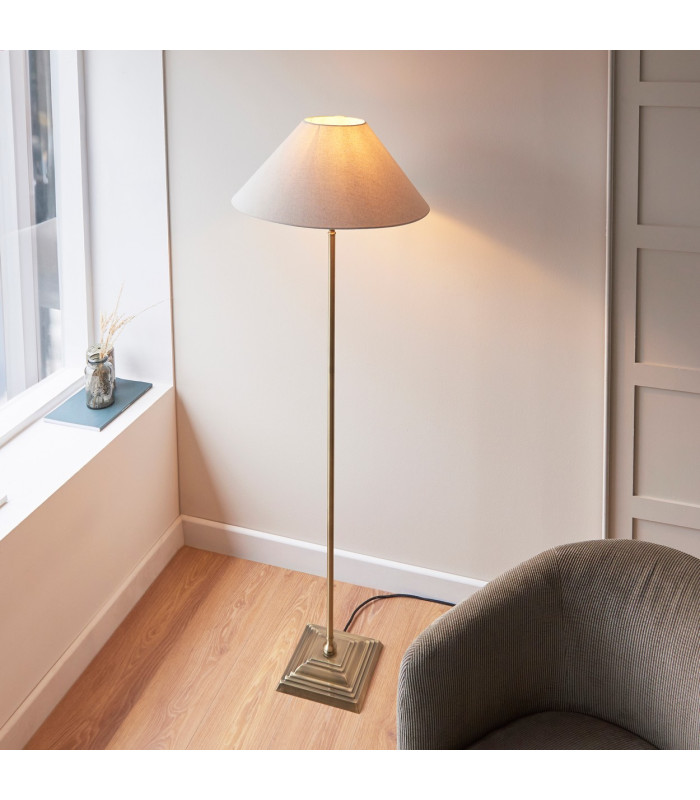 Ashcroft Glass Floor Lamp Brushed Aged Brass Plate & Clear Glass E27-3