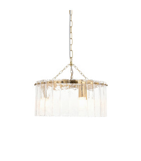 Travi Ribbed Wall Lamp Dark Brown Emperador Marble Vintage Brass & Clear Ribbed Glass E14-1