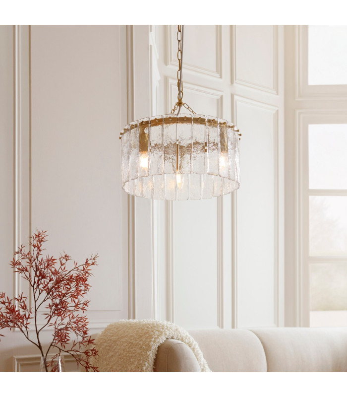Travi Ribbed Wall Lamp Dark Brown Emperador Marble Vintage Brass & Clear Ribbed Glass E14-3