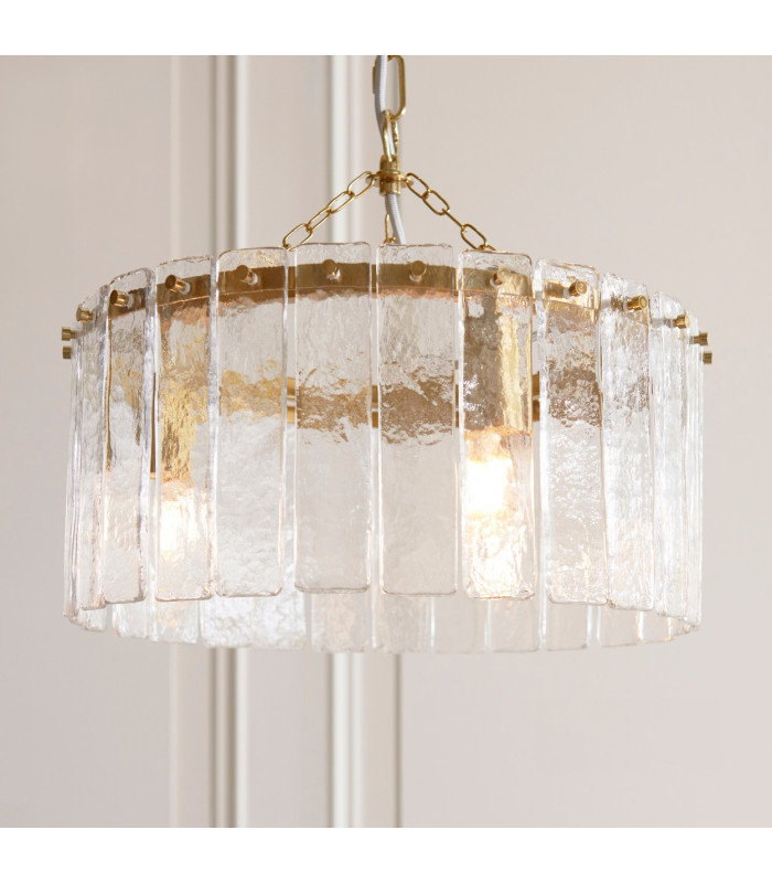 Travi Ribbed Wall Lamp Dark Brown Emperador Marble Vintage Brass & Clear Ribbed Glass E14-4