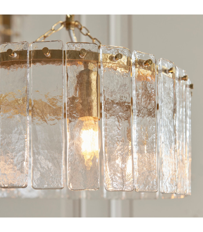 Travi Ribbed Wall Lamp Dark Brown Emperador Marble Vintage Brass & Clear Ribbed Glass E14-5