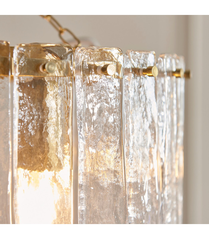 Travi Ribbed Wall Lamp Dark Brown Emperador Marble Vintage Brass & Clear Ribbed Glass E14-6