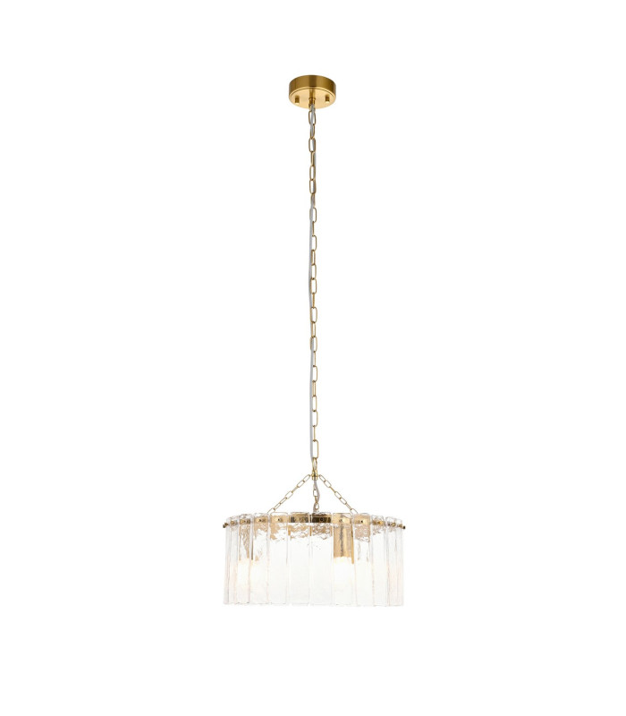Travi Ribbed Wall Lamp Dark Brown Emperador Marble Vintage Brass & Clear Ribbed Glass E14-8