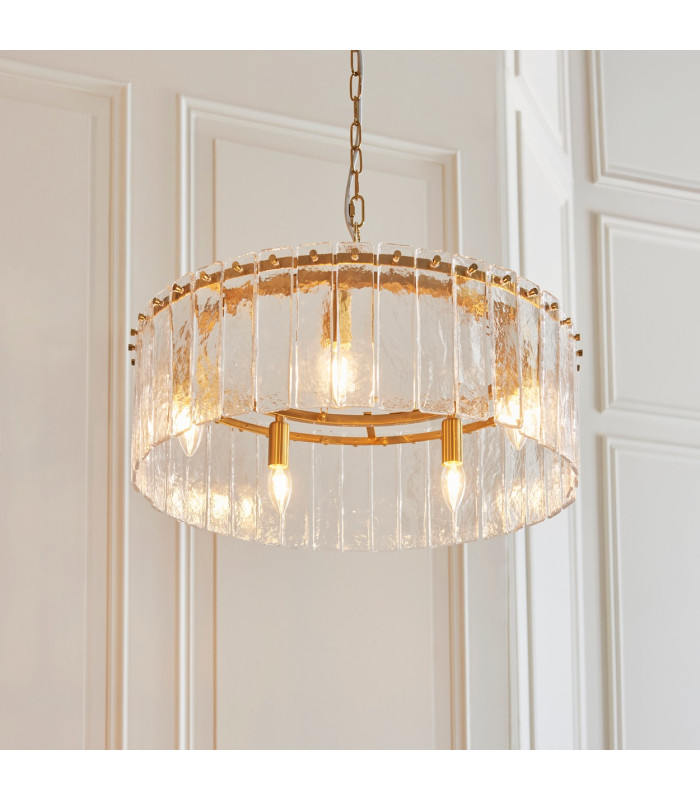 Eltham Clear Glass Pendant Light with Brushed Aged Brass With Black Braided Cable Carnation B22-4
