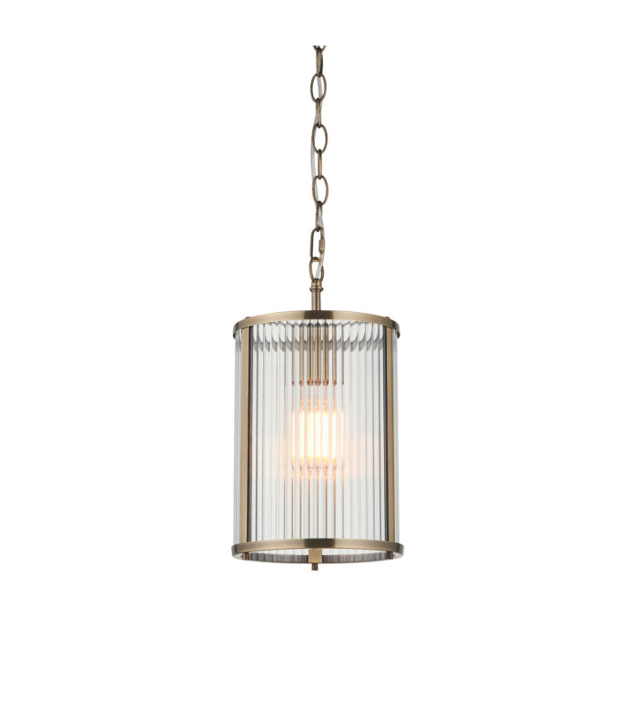 Eltham Clear Glass Pendant Light with Brushed Aged Brass With Natural Braided Cable Carnation B22-1