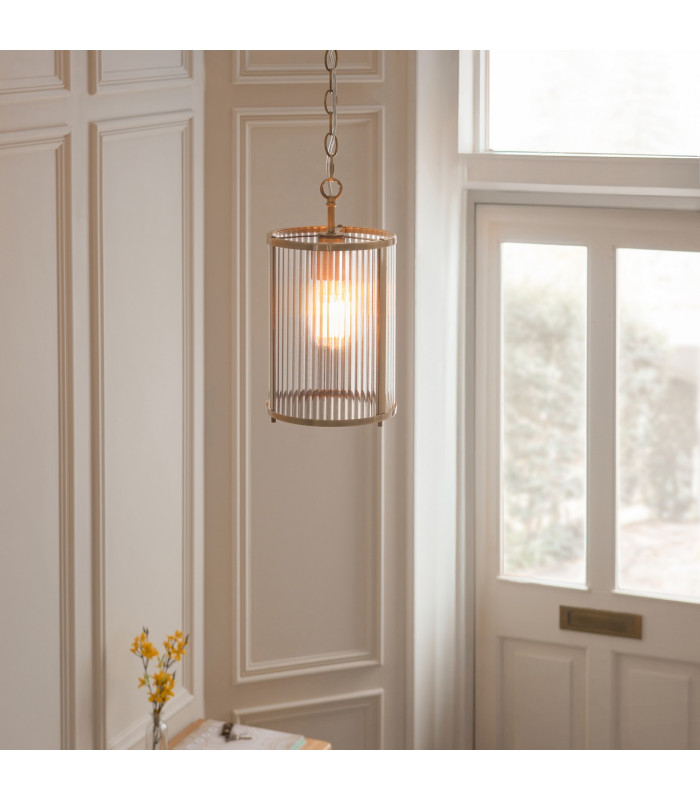 Eltham Clear Glass Pendant Light with Brushed Aged Brass With Natural Braided Cable Carnation B22-2