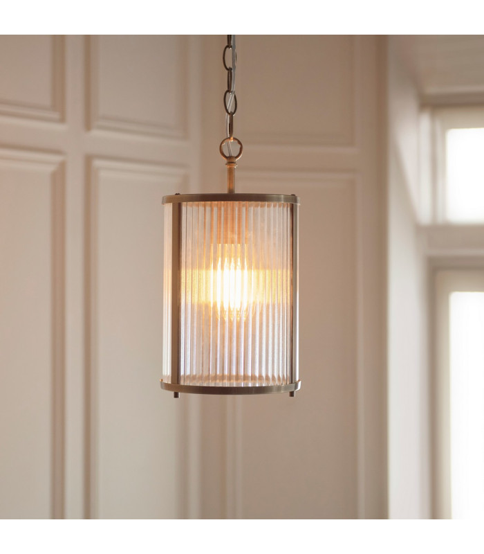 Eltham Clear Glass Pendant Light with Brushed Aged Brass With Natural Braided Cable Carnation B22-3